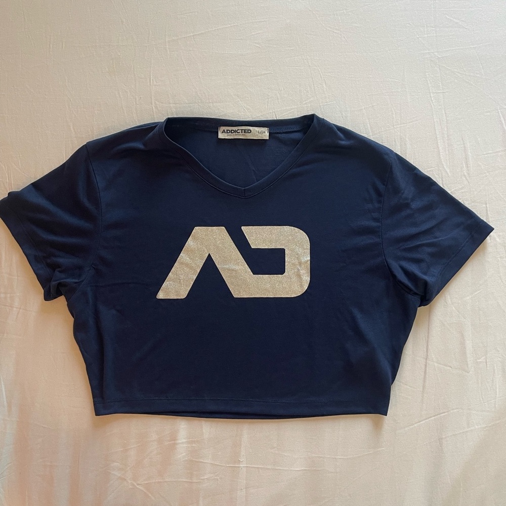 Navy Blue Addicted Crop Top with Silver Logo